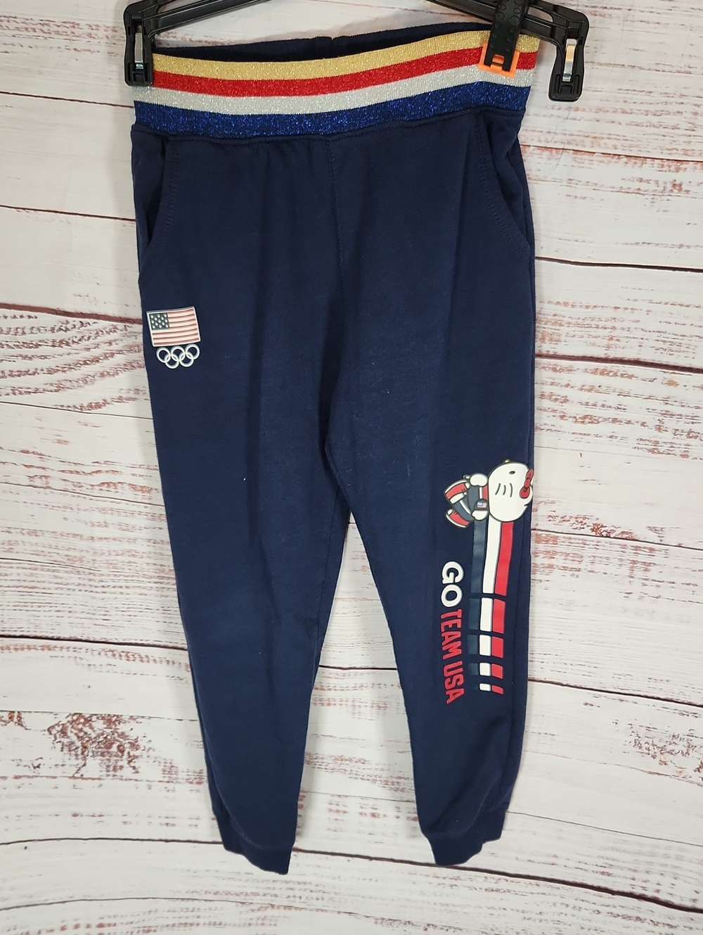 Hello Kitty Navy Jogger Pants with Red, White & Gold Stripe Waistband
